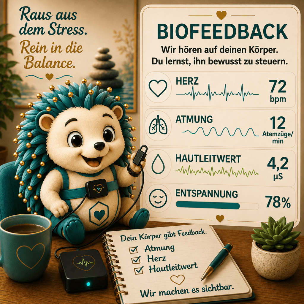 Biofeedback. Wir hören auf deine Körper. Du lernst ihn bewusst zu steuern. Herz Atmung Hautleitwert
Entspannung. Wir machen es sichtbar.